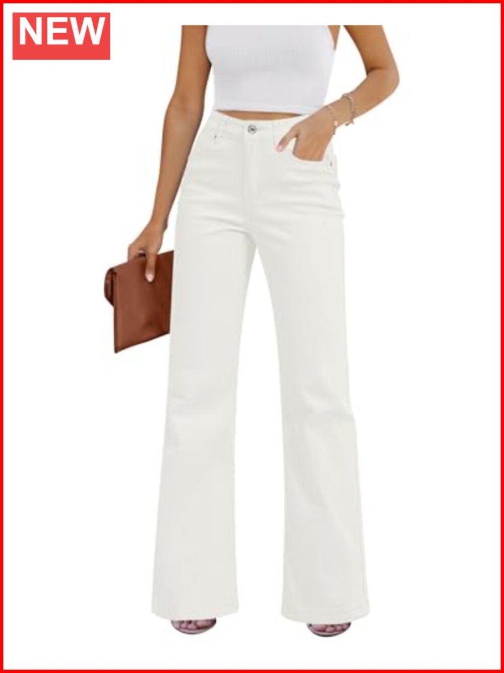 High Rise Wide Leg Flare Jeans Stretchy Denim Pants